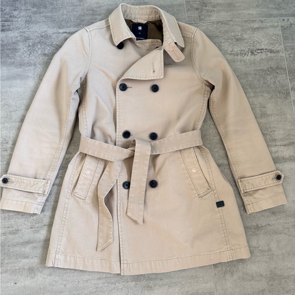 G-Star RAW Women's Beige Trench Coat XS 100% Cotton Belted Double Breasted - Picture 7 of 17